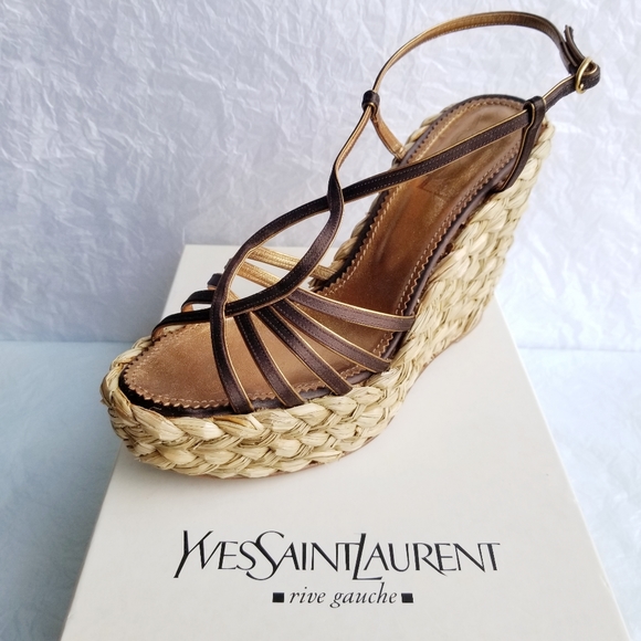 YSL Satin Straw Wedges - Picture 2 of 12
